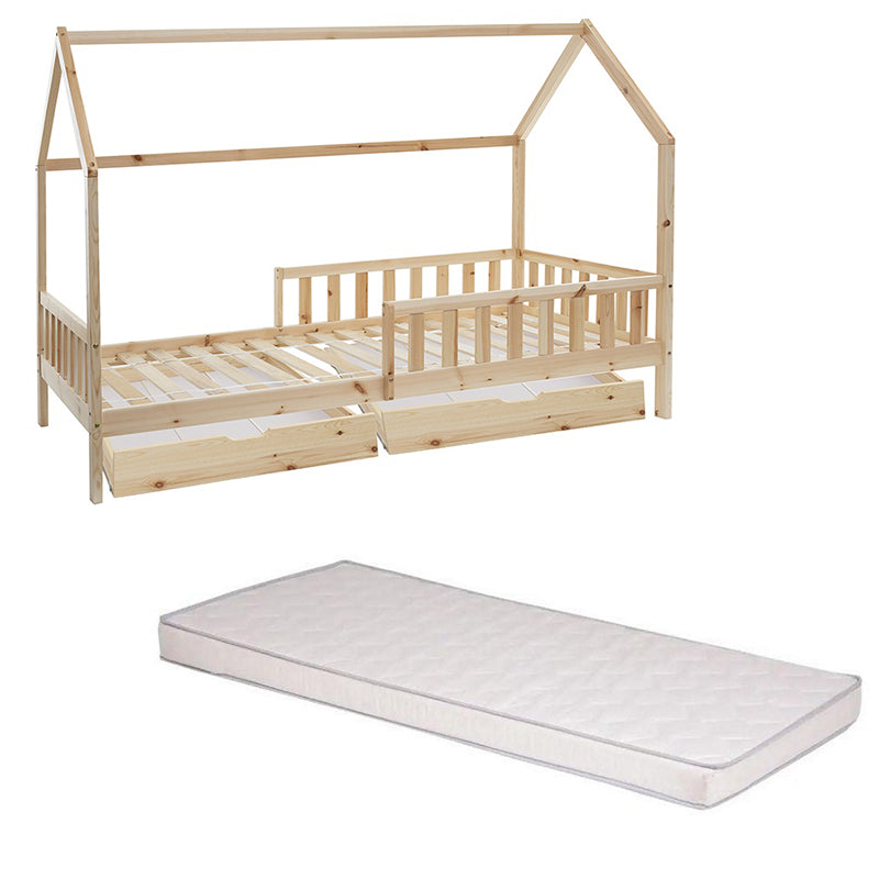Ensemble Lit cabane avec 2 tiroirs 90x190 cm + Matelas enfant 90x190x10 cm - Laïba Kids