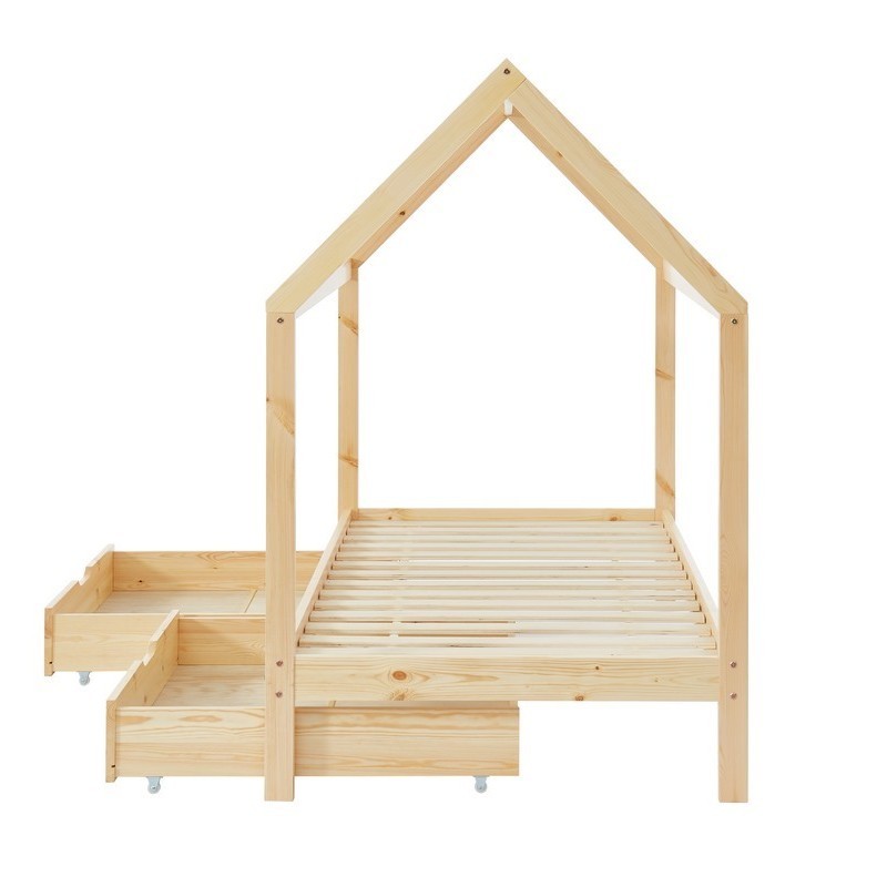 Lit cabane avec tiroirs Petit Paradis Beige 90x190 - Laïba Kids