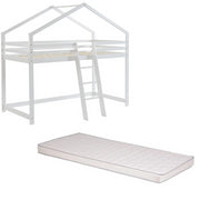 Ensemble Lit mezzanine Blanc 90x190 + Matelas enfant 90x190x10 - Laïba Kids