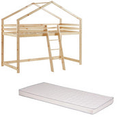 Ensemble Lit mezzanine Beige 90x190 + Matelas enfant 90x190x10 - Laïba Kids
