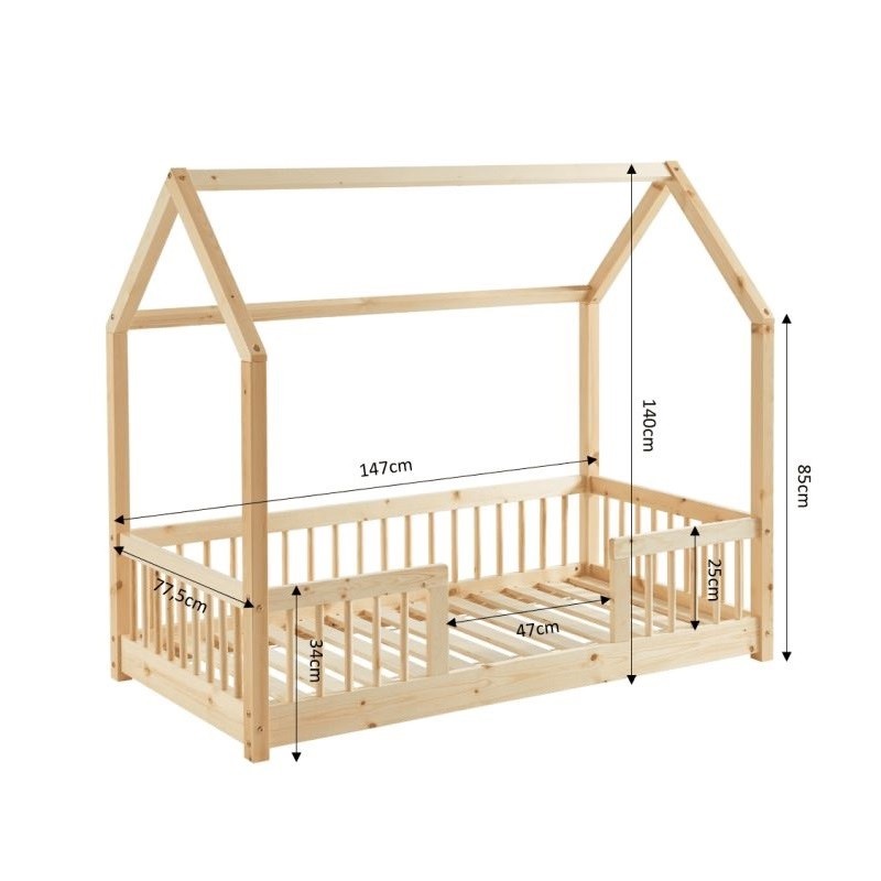 Lit cabane avec barrières Explorateur Beige 70x140 - Laïba Kids