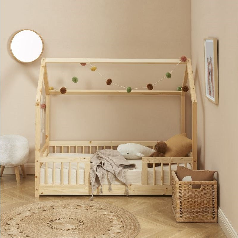 Lit cabane avec barrières Explorateur Beige 70x140 - Laïba Kids