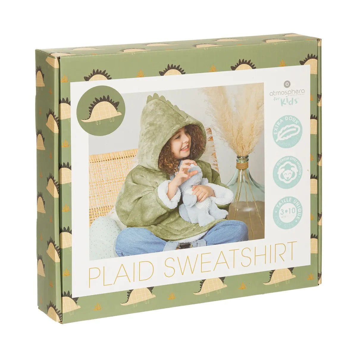 Plaid manche à capuche Dino Vert 3-10 ans - Atmosphera