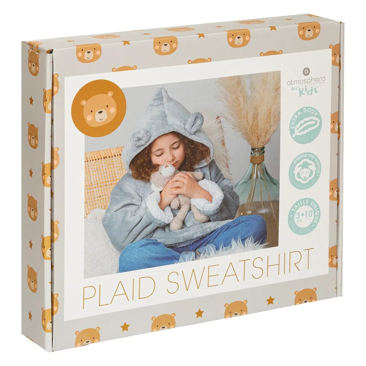 Plaid manche à capuche Ours Gris 3-10 ans - Atmosphera