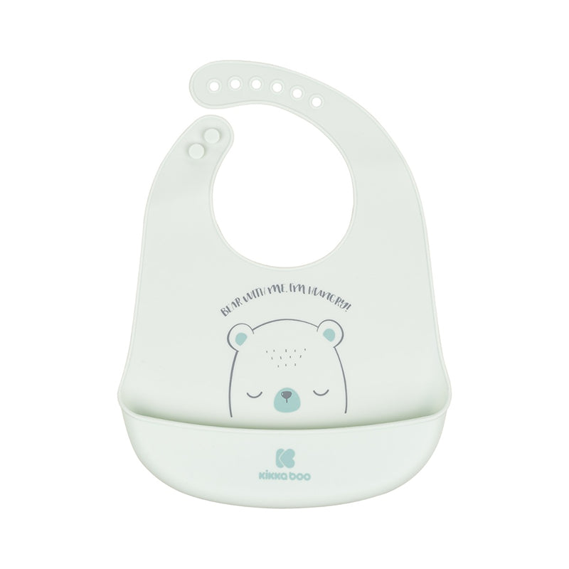 Bavoir bébé en silicone Ours Vert Menthe - Kikka Boo