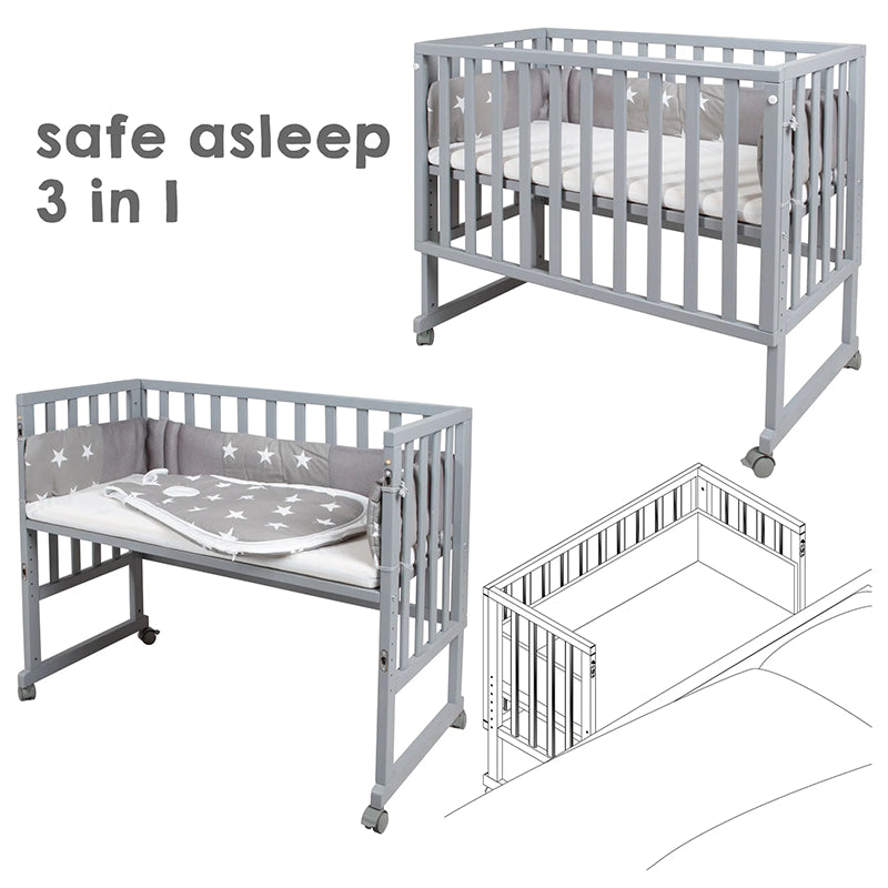 Berceau bébé cododo safe asleep® 3 en 1 étoiles Gris - Roba