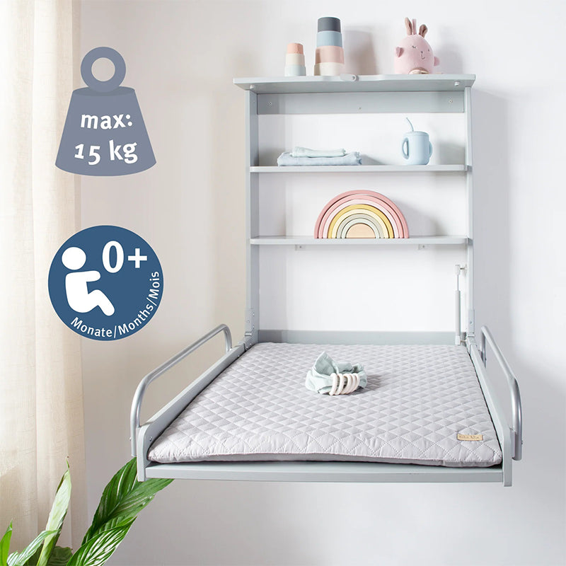 Table à langer murale pliable inclus matelas à langer Gris - Roba