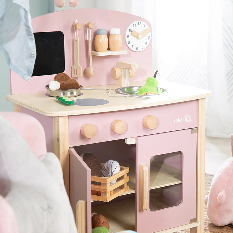 Cuisine Enfant En Bois Avec Accessoires Rose - Roba