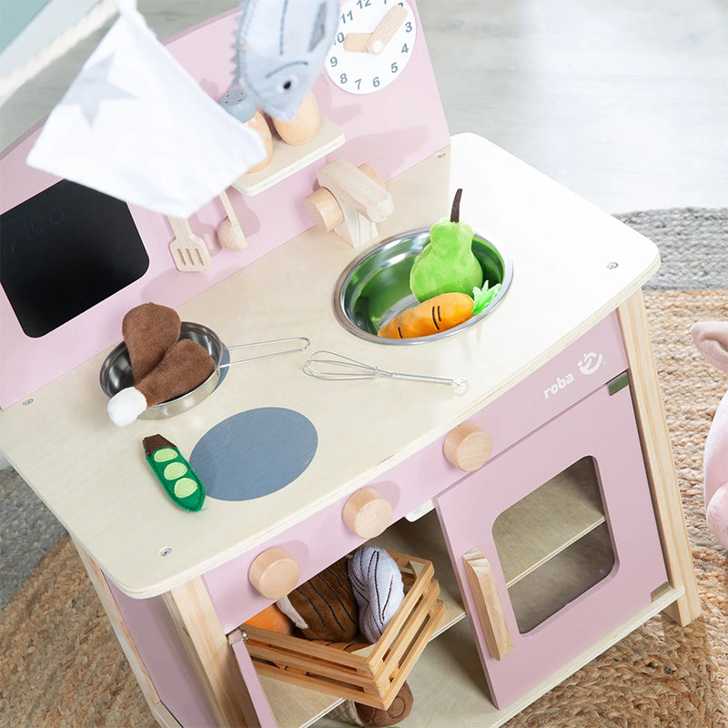 Cuisine Enfant En Bois Avec Accessoires Rose - Roba