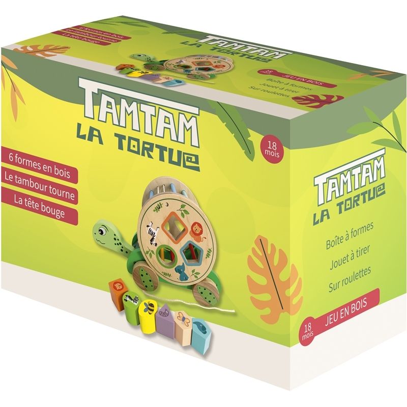 Tortue à tirer avec 8 Formes en Bois