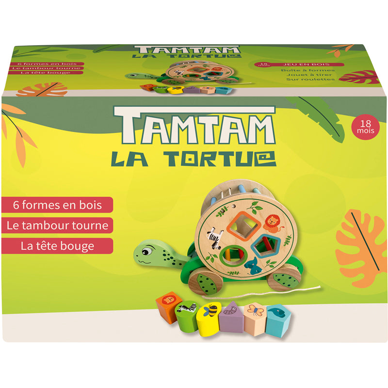 Tortue à tirer avec 8 Formes en Bois