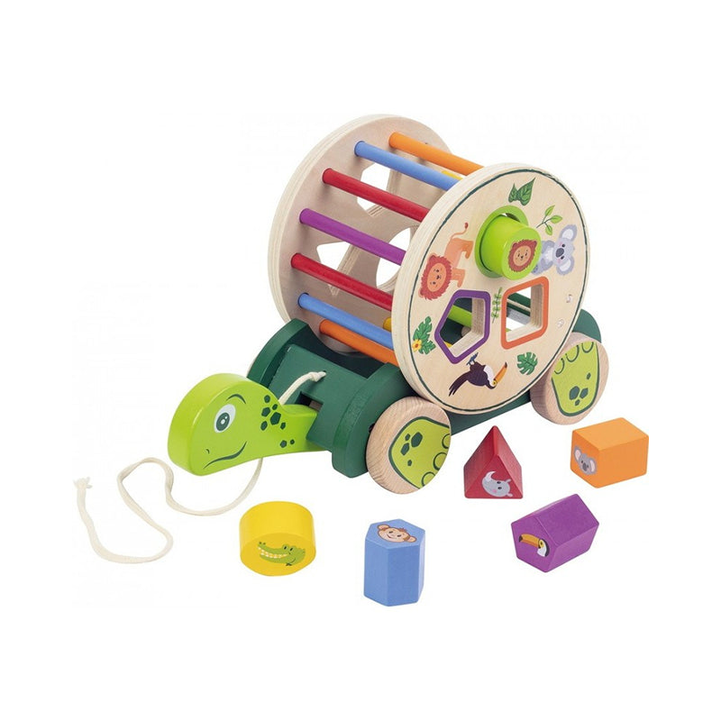 Tortue à tirer avec 8 Formes en Bois