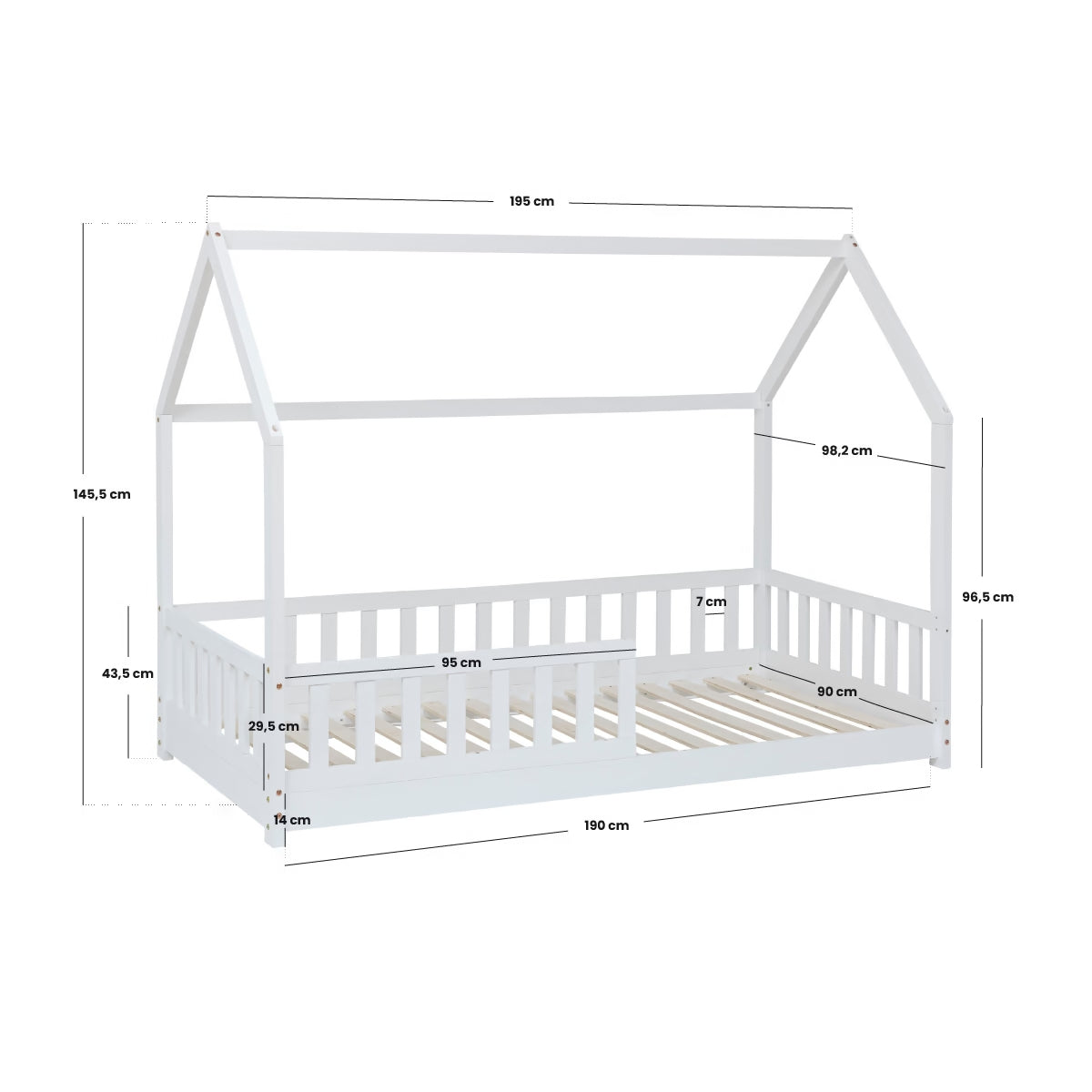 Lit cabane Bosco Blanc 90x190 cm + Matelas enfant 90x190x10 cm - Atmosphera for kids